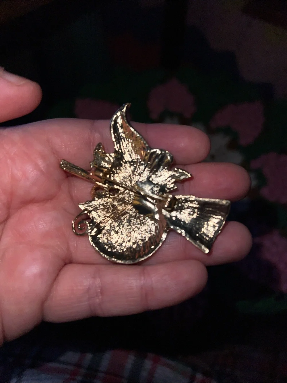 Colorful Witch Hat & Pumpkin Brooch Pin - Multicolor Floral Accent